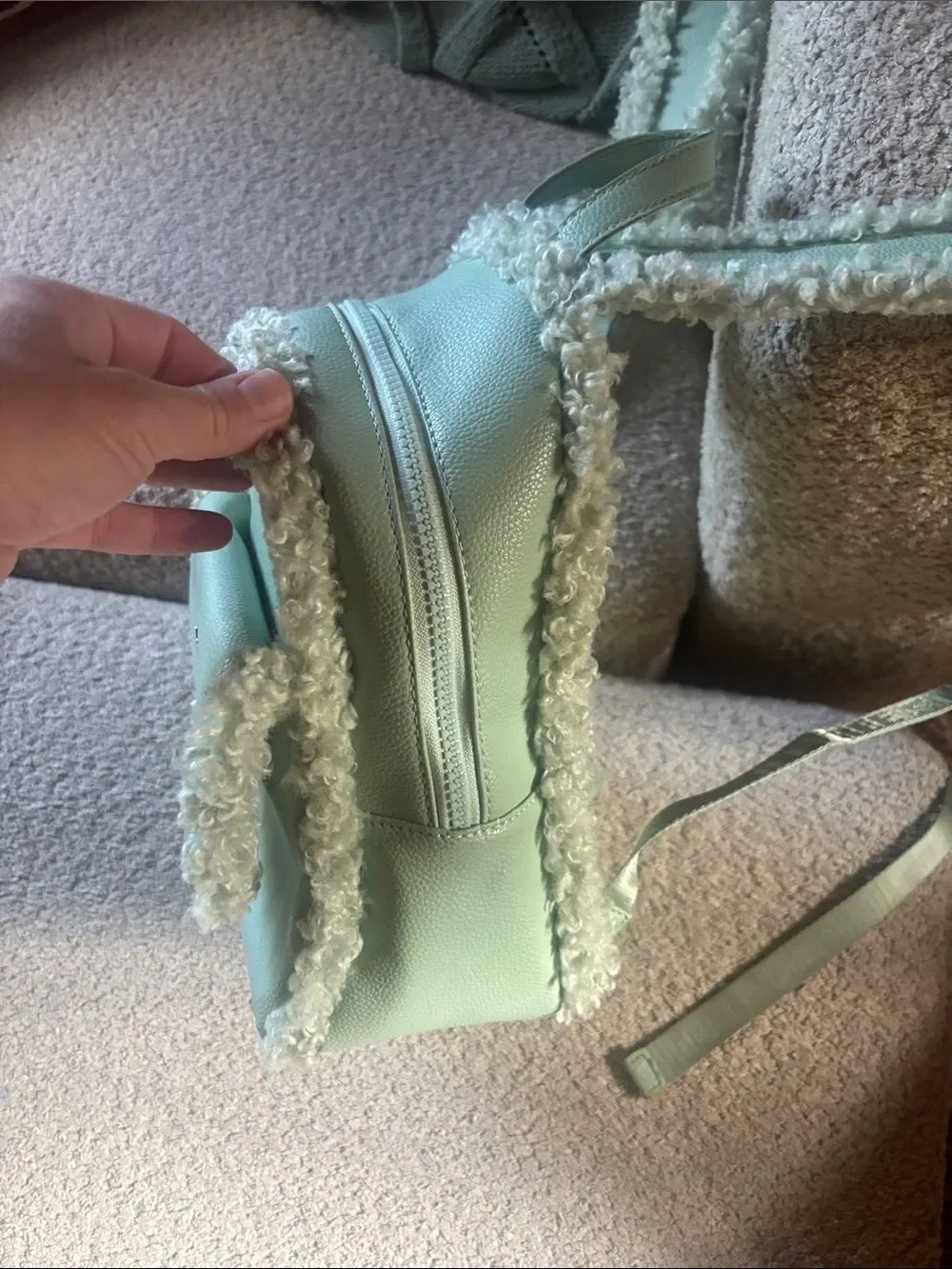 Mint Sherpa Trim Mini Backpack - Unbranded